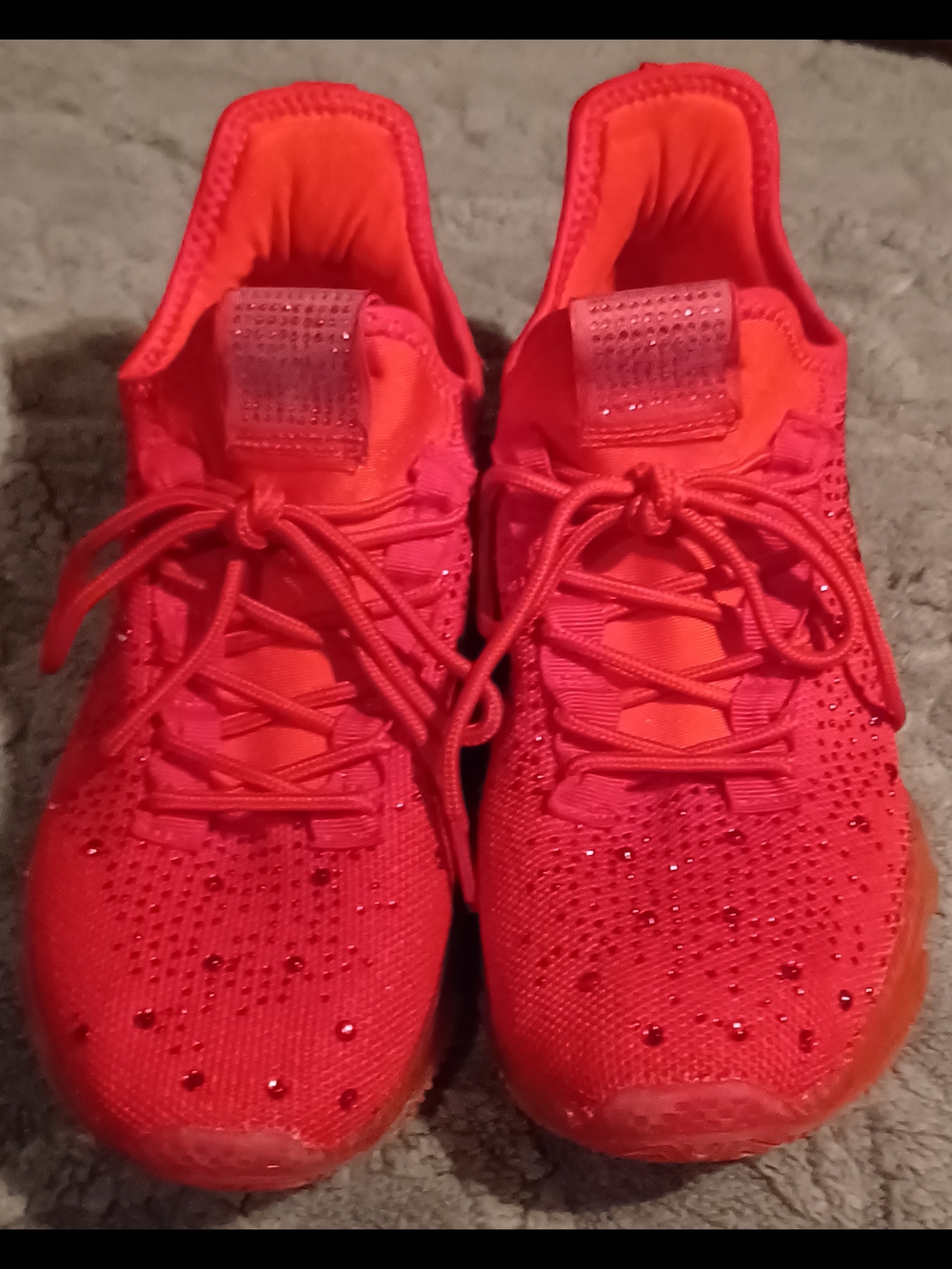 Women’s Red Rhinestone Knit Lace-Up Sneakers